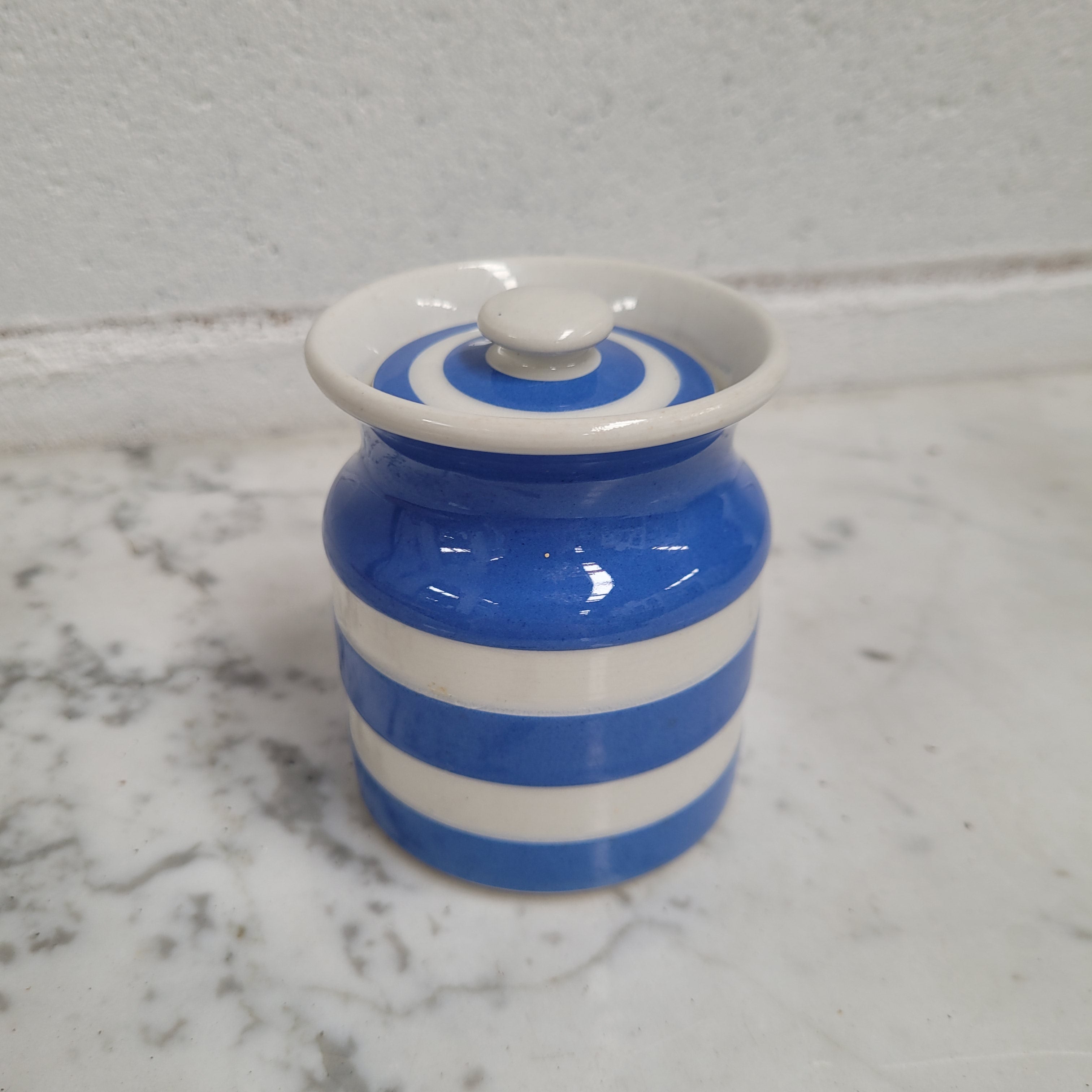 Antique Small Blue Cornishware Lidded Jar Stamped T.G Green Made in England | Antique & Vintage | Moonee Ponds Antiques | Australia Wide Delivery