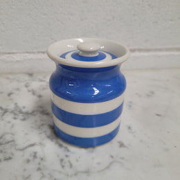 Antique Small Blue Cornishware Lidded Jar Stamped T.G Green Made in England