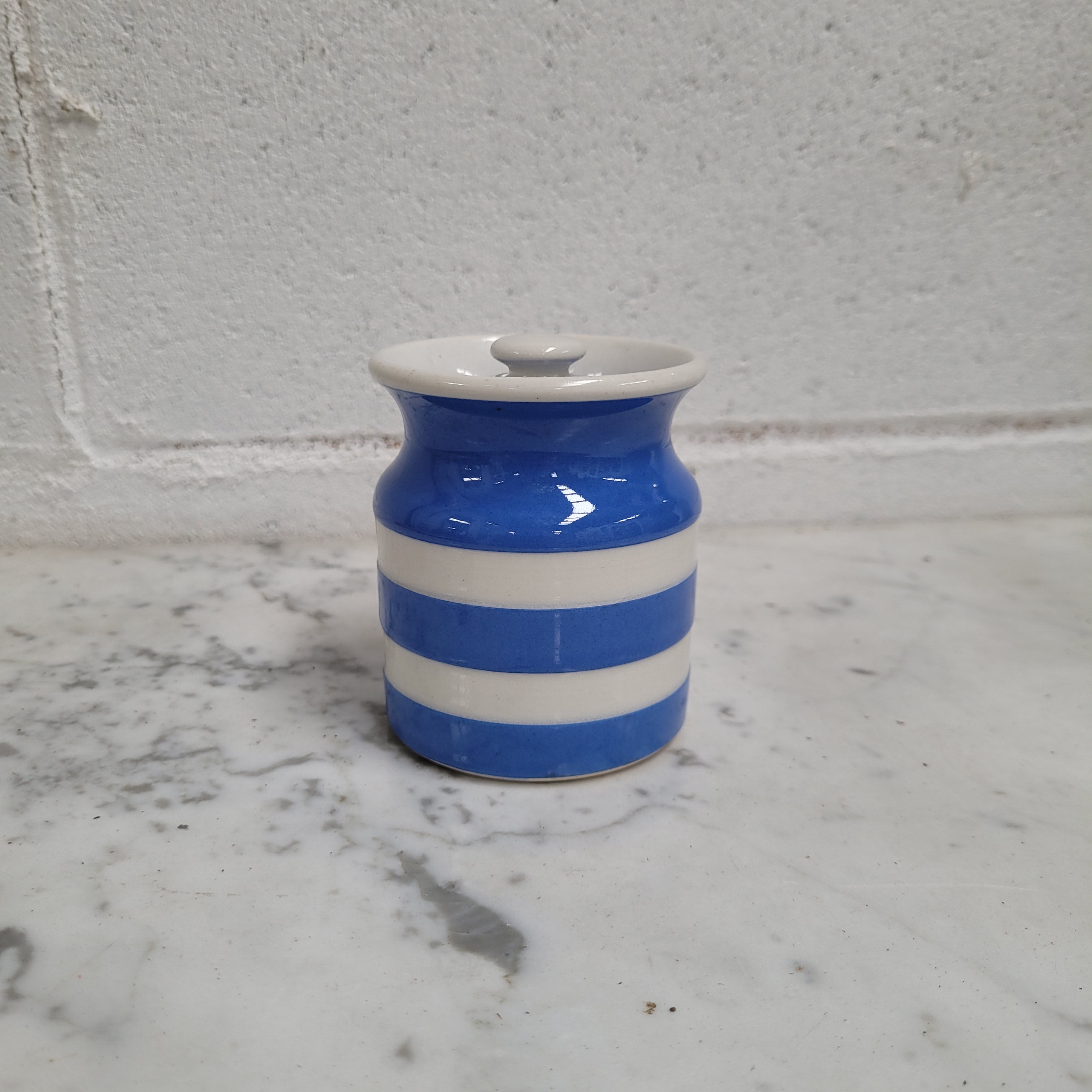 Antique Small Blue Cornishware Lidded Jar Stamped T.G Green Made in England | Antique & Vintage | Moonee Ponds Antiques | Australia Wide Delivery