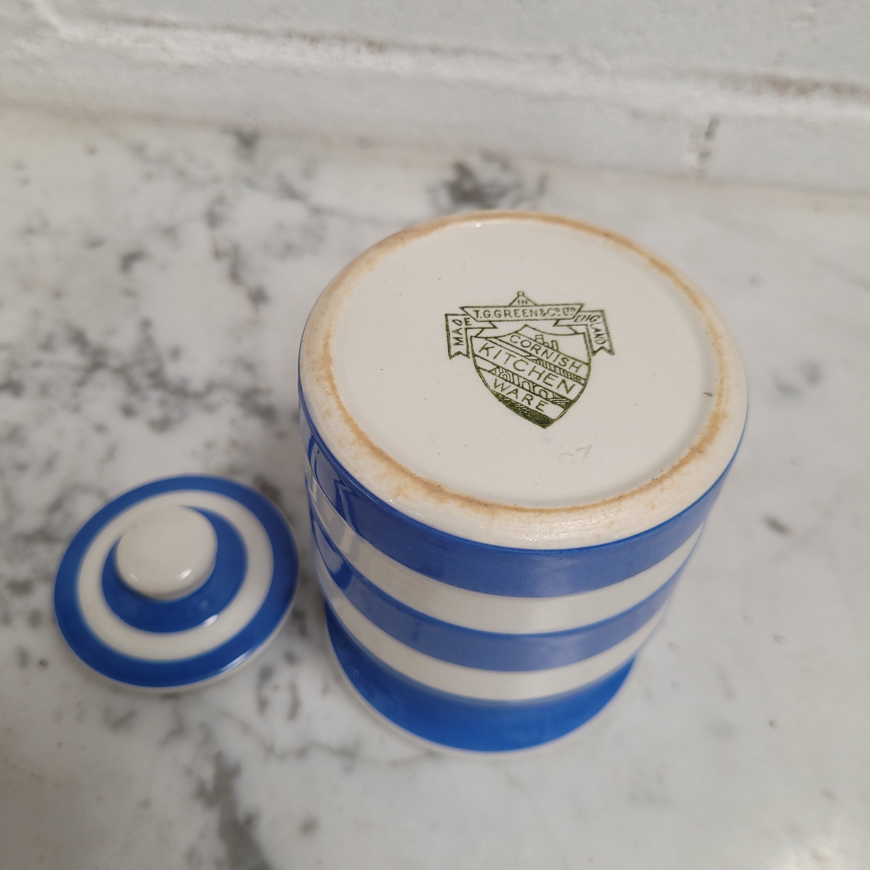 Antique Small Blue Cornishware Lidded Jar Stamped T.G Green Made in England | Antique & Vintage | Moonee Ponds Antiques | Australia Wide Delivery