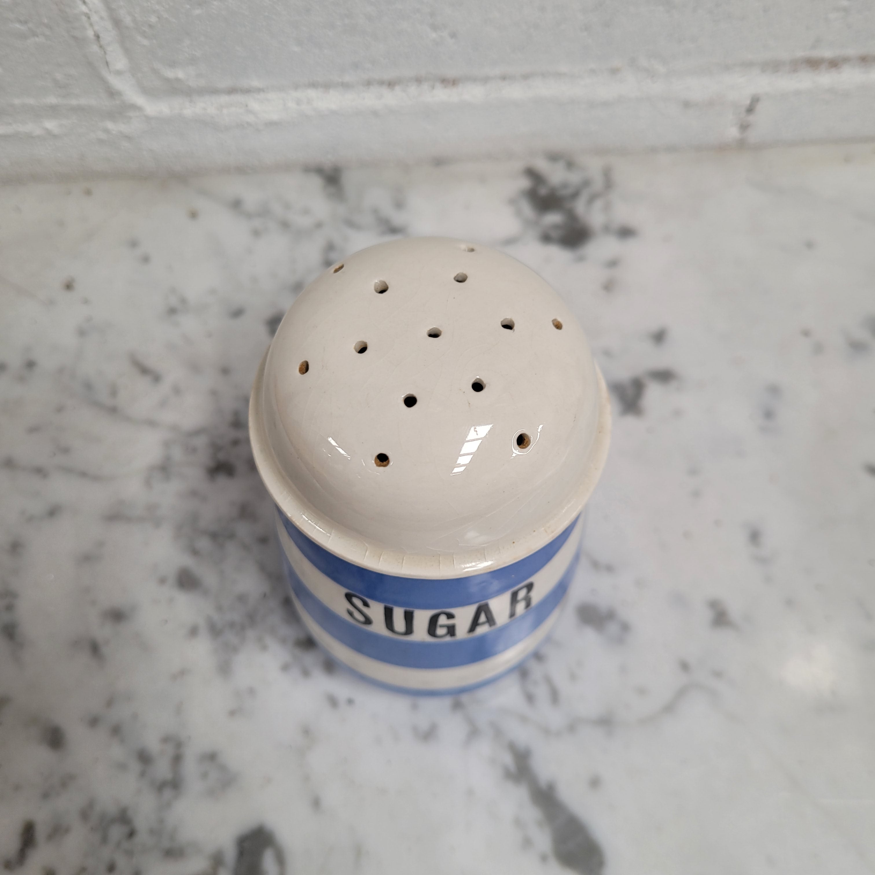 Antique Blue Cornishware Sugar Shaker T.G Green Made in England | Antique & Vintage | Moonee Ponds Antiques | Australia Wide Delivery