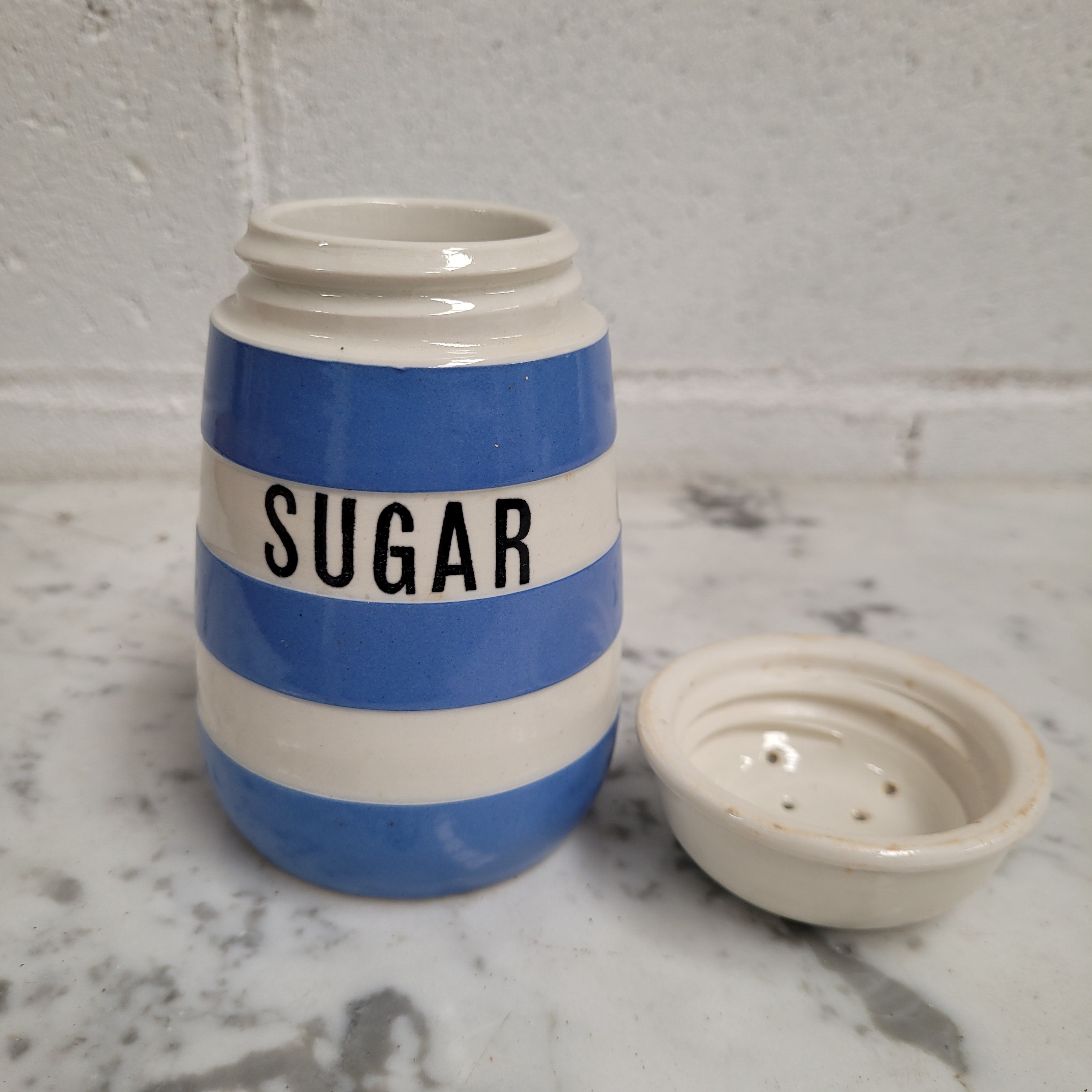 Antique Blue Cornishware Sugar Shaker T.G Green Made in England | Antique & Vintage | Moonee Ponds Antiques | Australia Wide Delivery