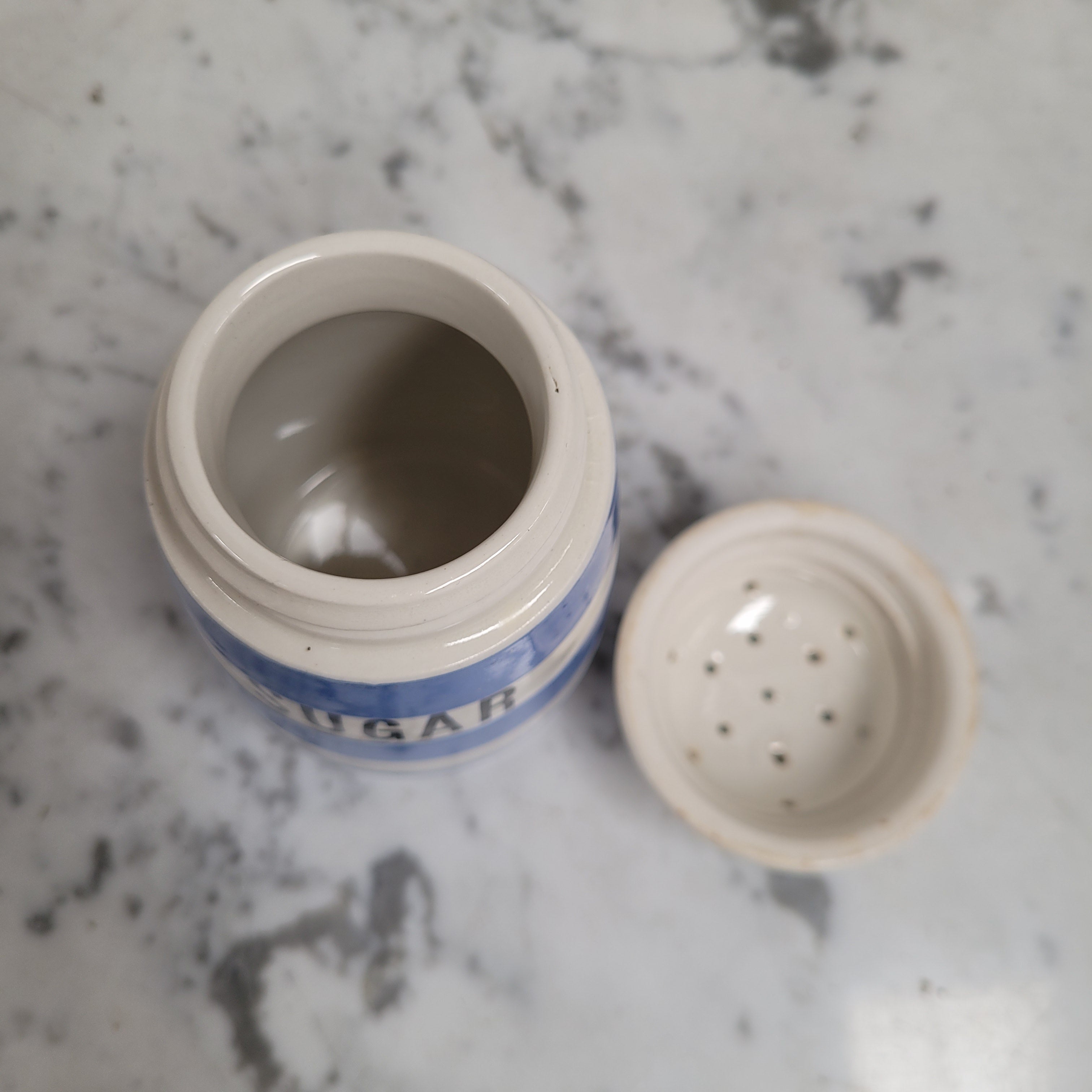 Antique Blue Cornishware Sugar Shaker T.G Green Made in England | Antique & Vintage | Moonee Ponds Antiques | Australia Wide Delivery
