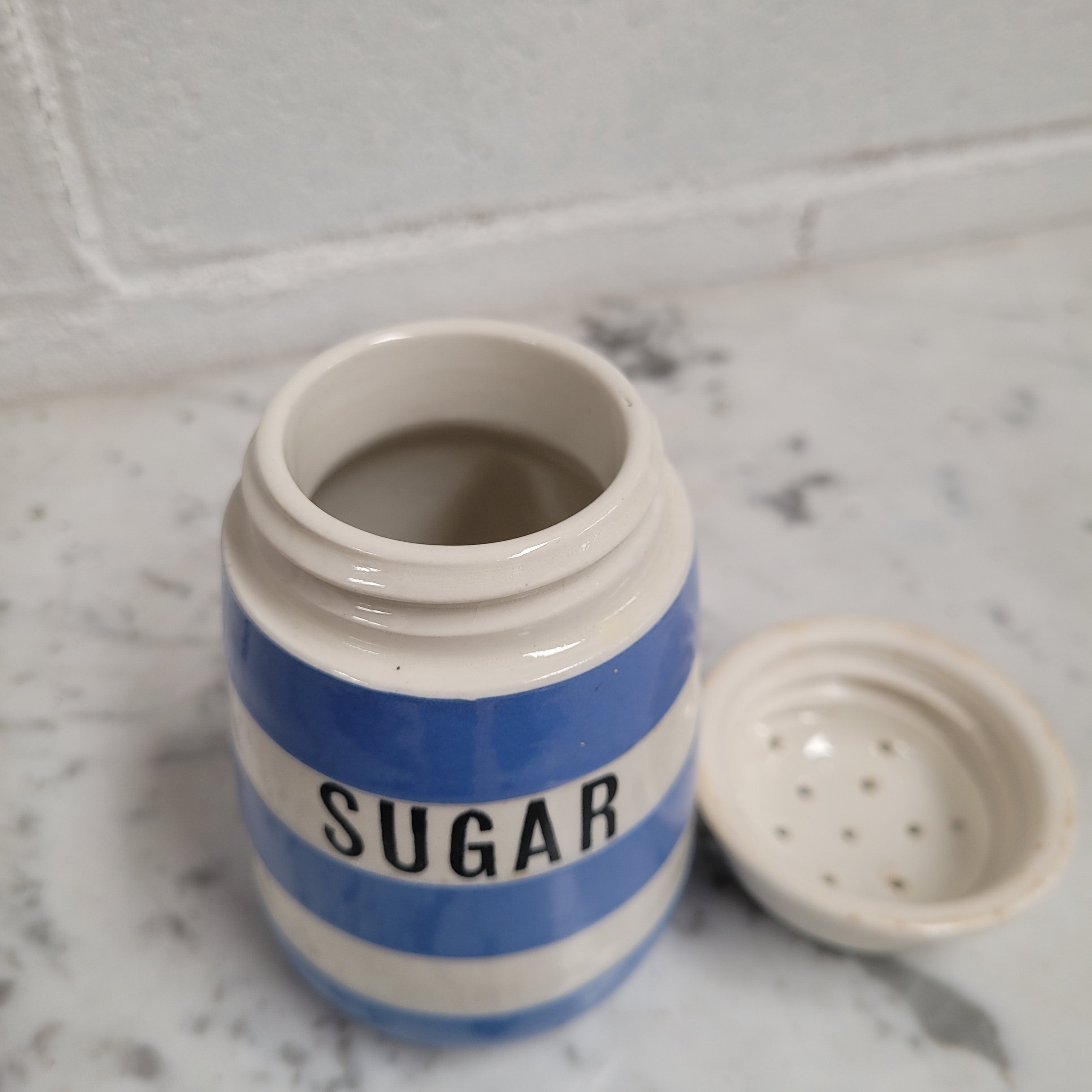 Antique Blue Cornishware Sugar Shaker T.G Green Made in England | Antique & Vintage | Moonee Ponds Antiques | Australia Wide Delivery