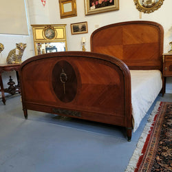 Elegant French Art Deco Walnut Queen Size Bed with Bronze Mounts | Antique & Vintage | Moonee Ponds Antiques | Australia Wide Delivery