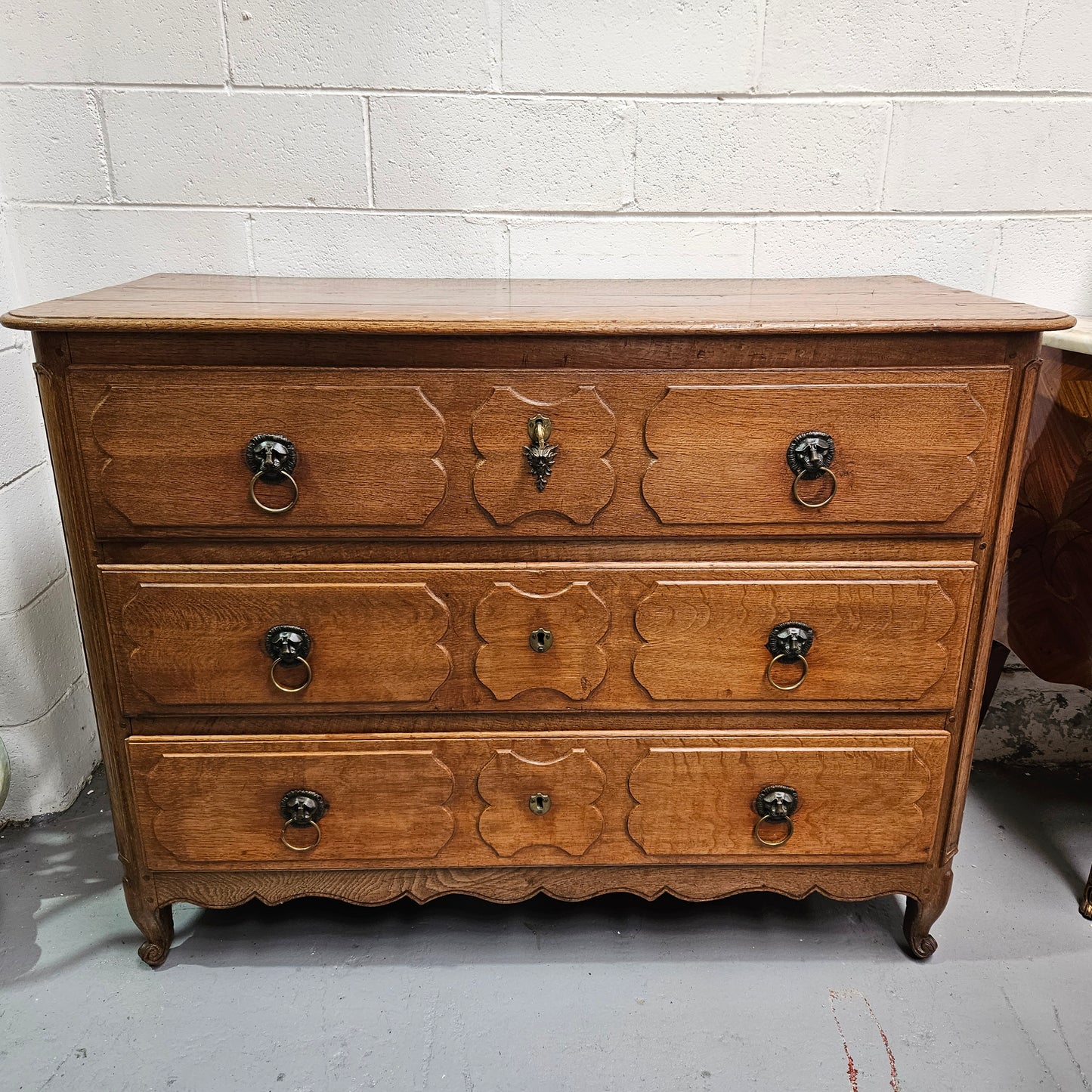 Early 19th Century French Oak Wooden Commode With Stunning Lion Handles