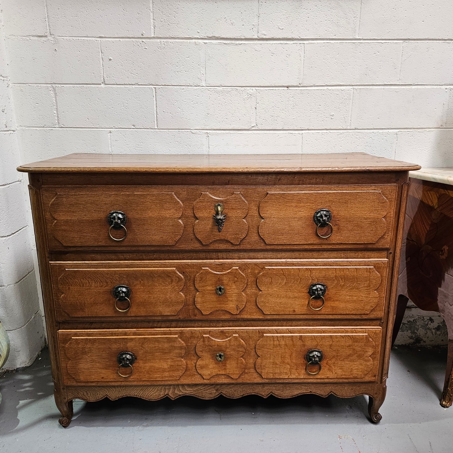 Early 19th Century French Oak Wooden Commode With Stunning Lion Handles