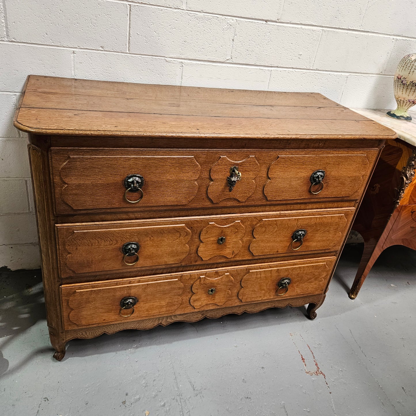 Early 19th Century French Oak Wooden Commode With Stunning Lion Handles