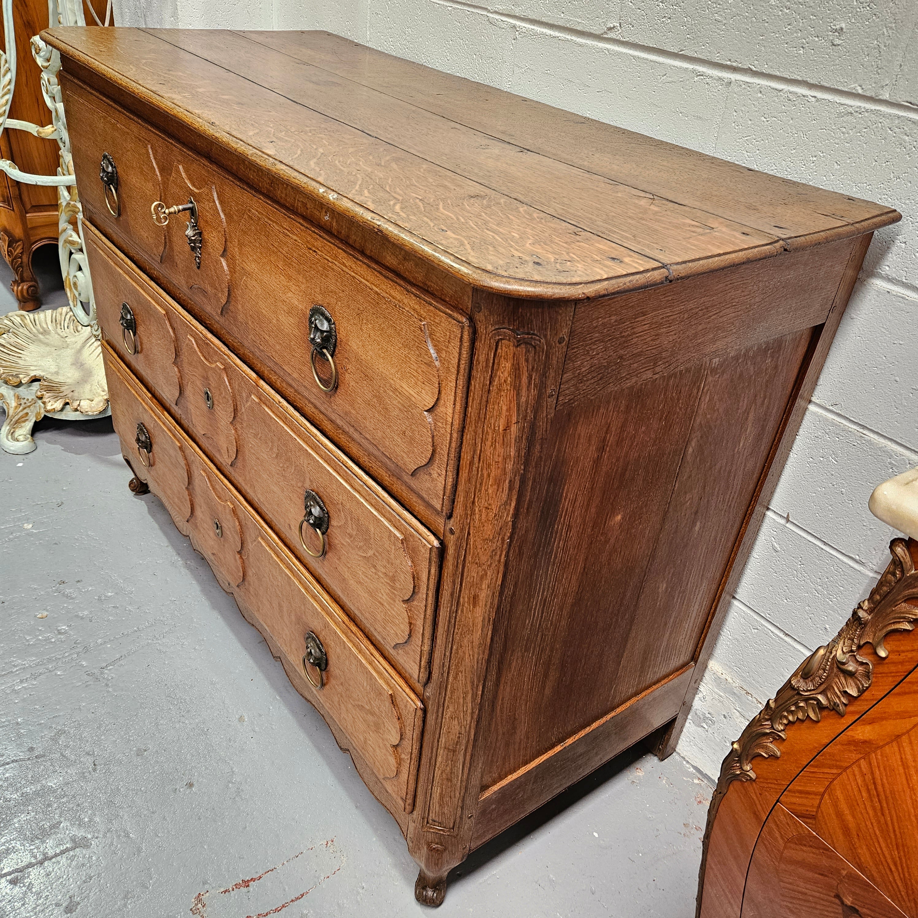 Early 19th Century French Oak Wooden Commode With Stunning Lion Handles | Antique & Vintage | Moonee Ponds Antiques | Australia Wide Delivery