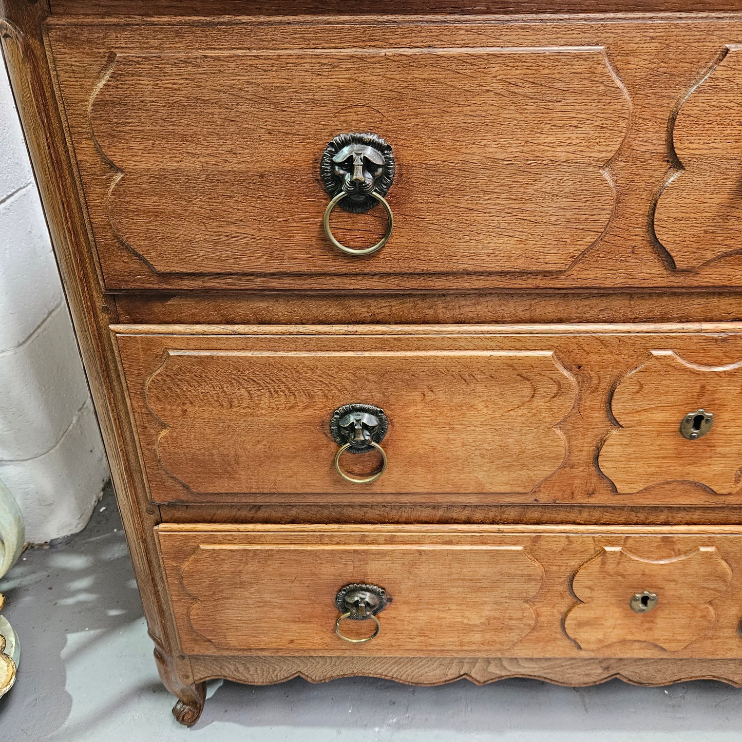 Early 19th Century French Oak Wooden Commode With Stunning Lion Handles