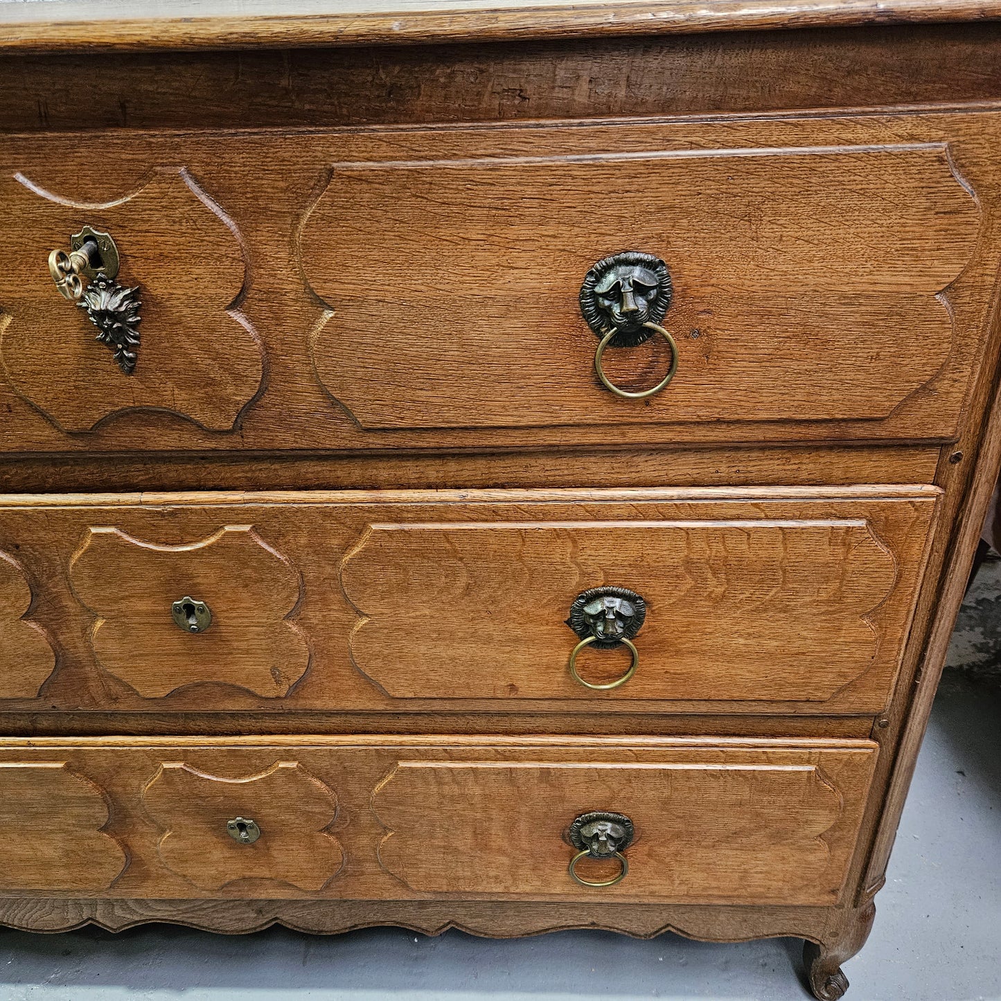 Early 19th Century French Oak Wooden Commode With Stunning Lion Handles