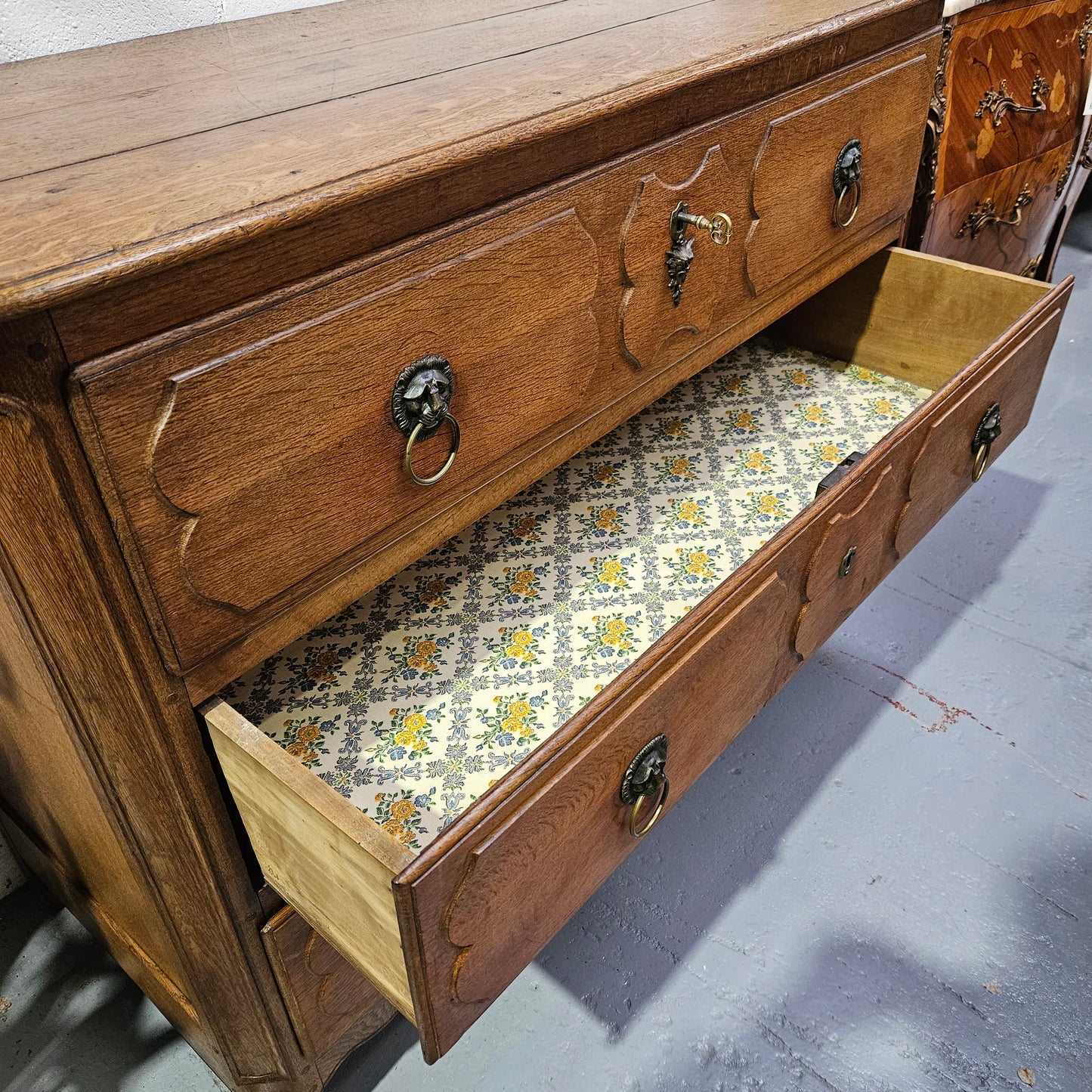 Early 19th Century French Oak Wooden Commode With Stunning Lion Handles