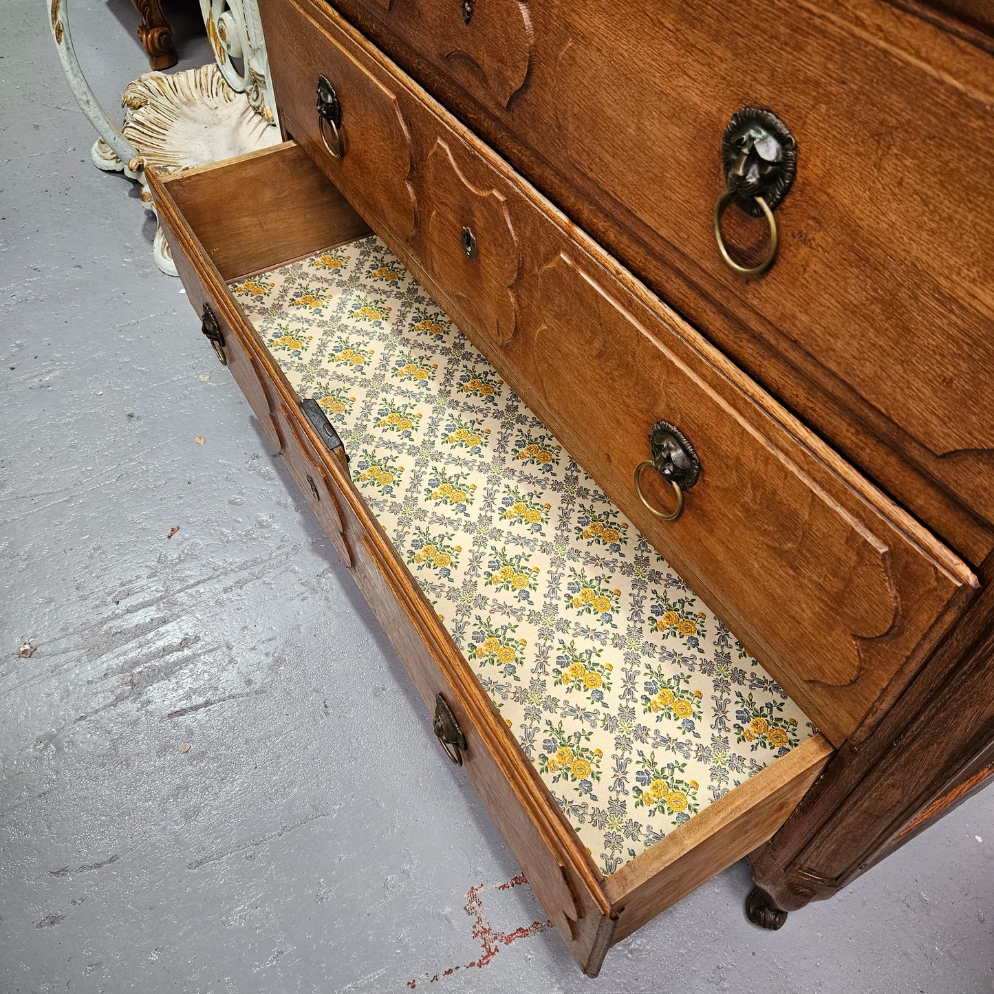 Early 19th Century French Oak Wooden Commode With Stunning Lion Handles