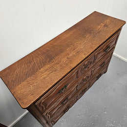 Rare Early 19th Century Narrow French Oak Wooden Top Commode