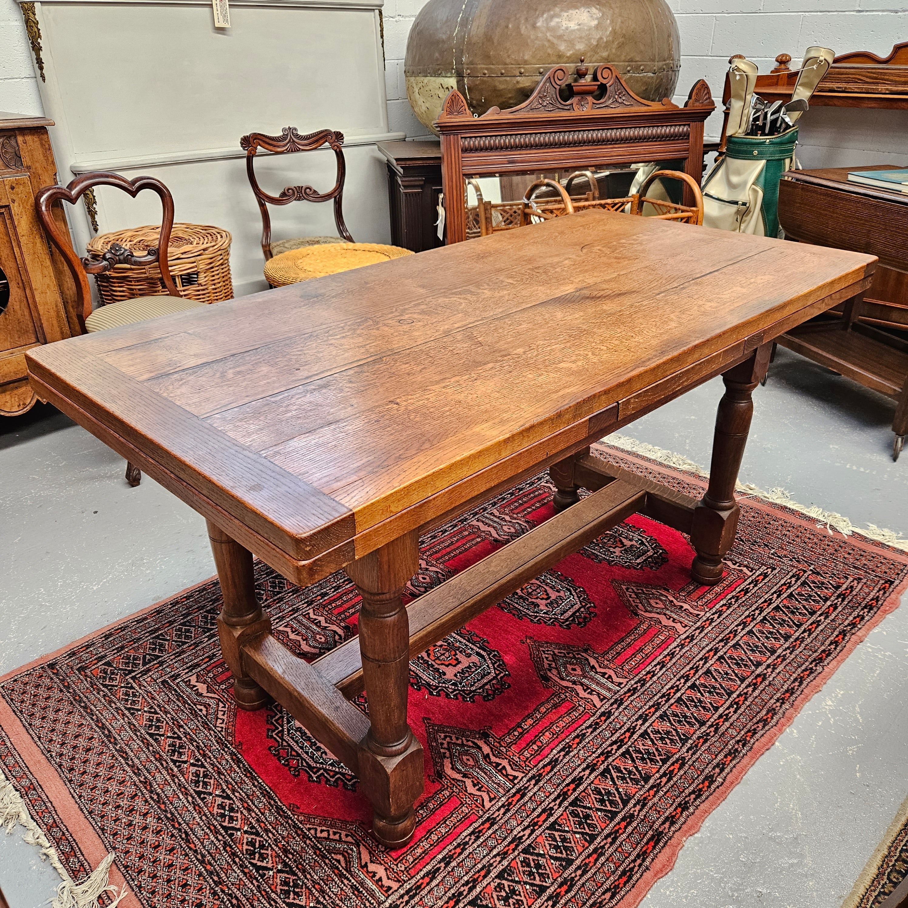 Rare Narrow & Hard to Find Size French Oak Extension Dining Table