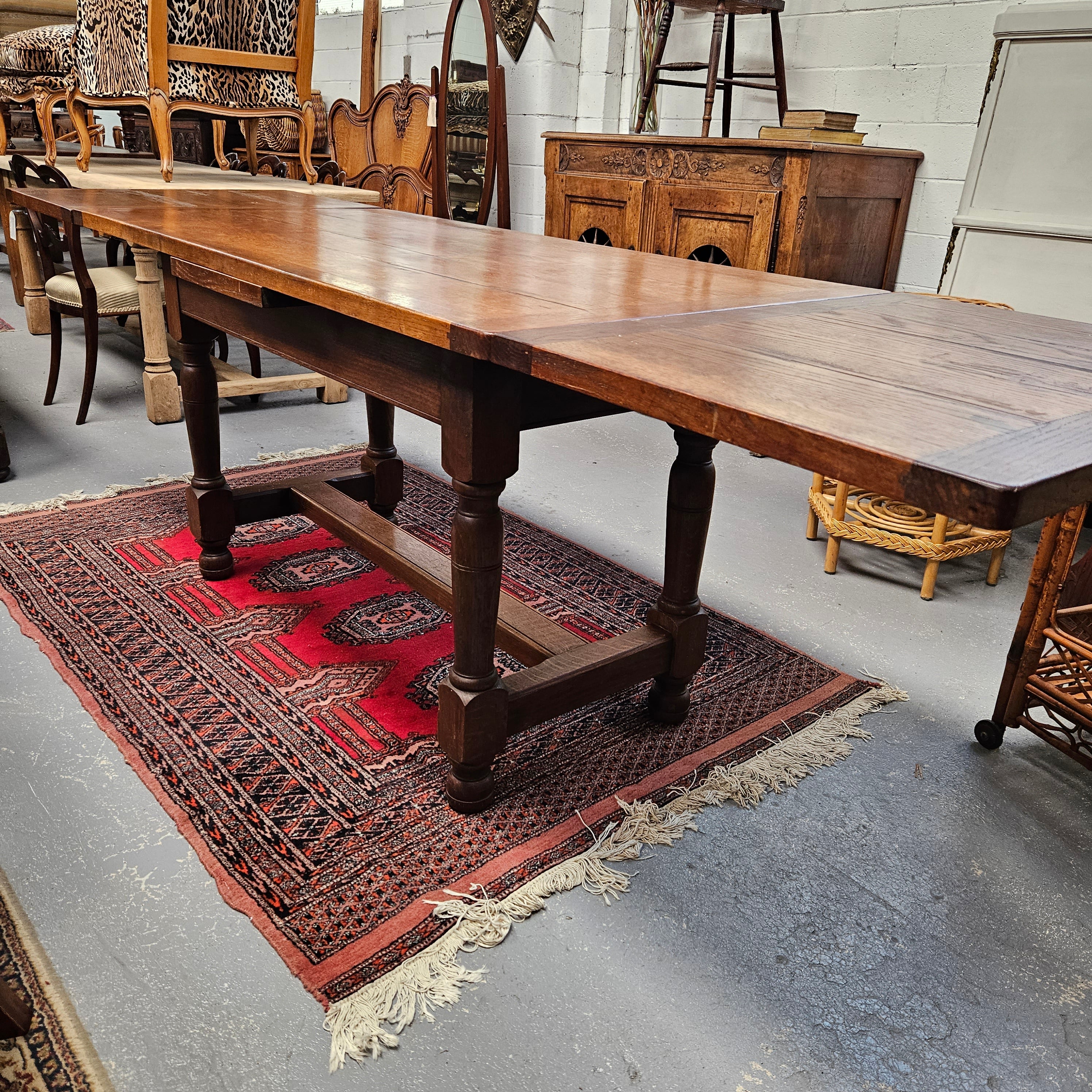 Rare Narrow & Hard to Find Size French Oak Extension Dining Table