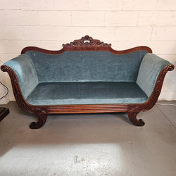 Stylish Mahogany Empire Style Upholstered Settee | Antique & Vintage | Moonee Ponds Antiques | Australia Wide Delivery