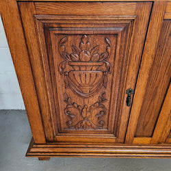 French Oak Carved Door Cupboard With Marble Top | Antique & Vintage | Moonee Ponds Antiques | Australia Wide Delivery