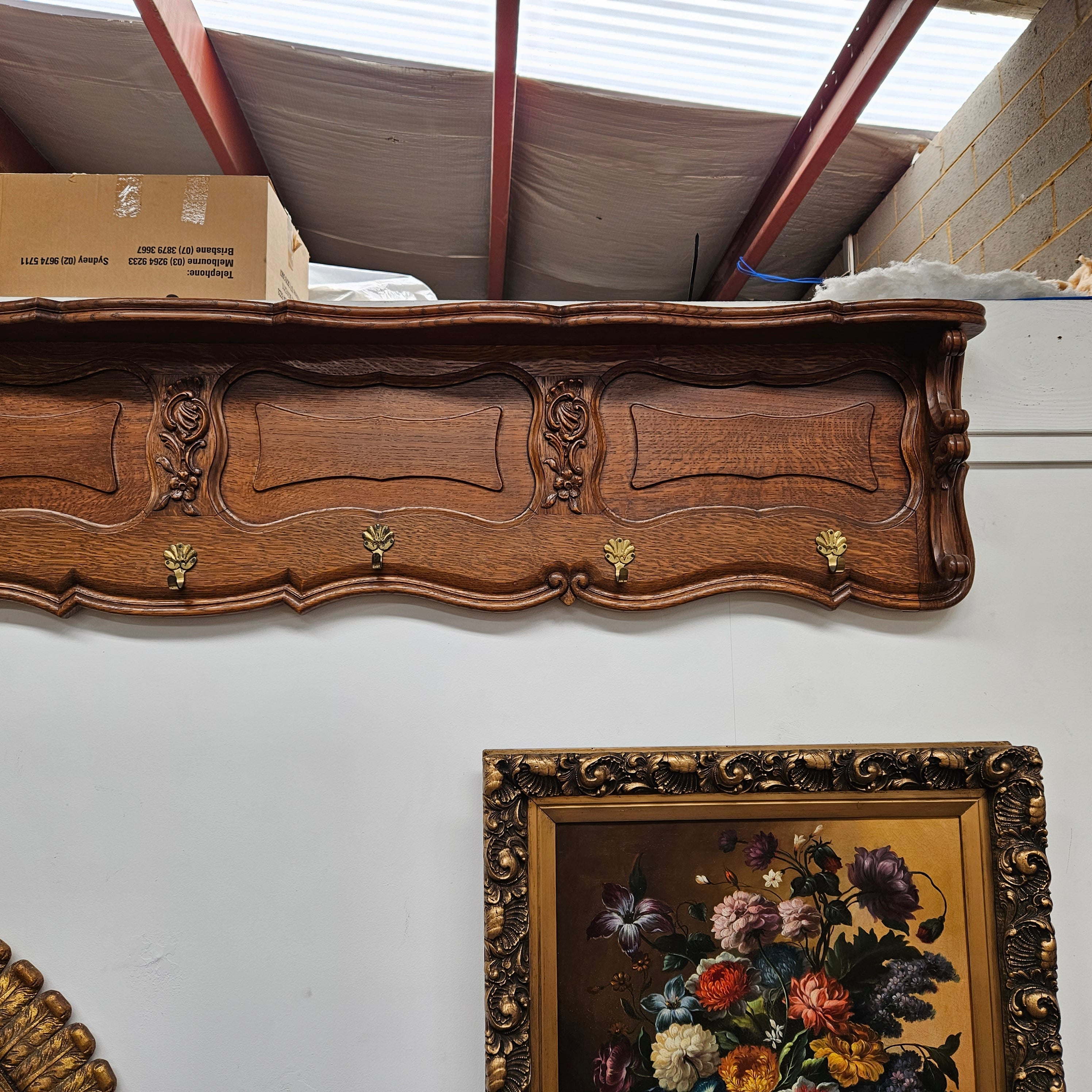 Large French Oak Coat Wall Rack