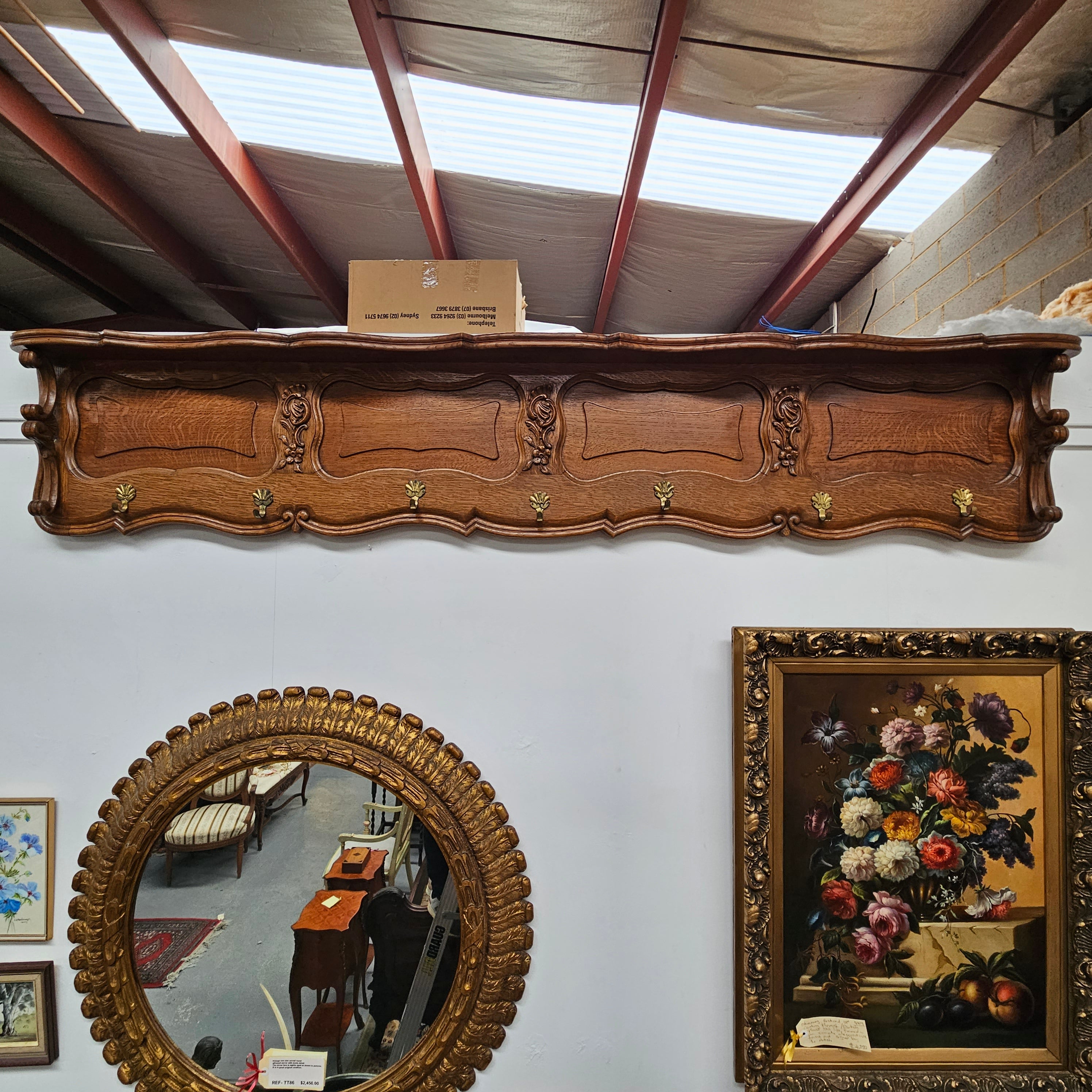 Large French Oak Coat Wall Rack