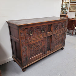 Impressively Carved 18th Century English Oak Kitchen Dresser Base in 17th Century Jacobean Style | Antique & Vintage | Moonee Ponds Antiques | Australia Wide Delivery