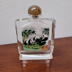 Reverse Chinese Hand Painted Glass Panda Snuff Bottle | Antique & Vintage | Moonee Ponds Antiques | Australia Wide Delivery