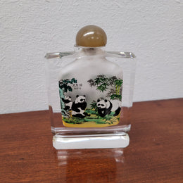 Reverse Chinese Hand Painted Glass Panda Snuff Bottle