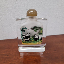 Reverse Chinese Hand Painted Glass Panda Snuff Bottle | Antique & Vintage | Moonee Ponds Antiques | Australia Wide Delivery