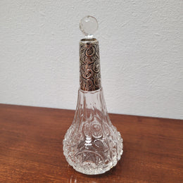 English Victorian Silver & Cut Crystal Perfume Bottle.