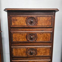 French Normandy Style Oak & Elm Chest of Five Drawers | Antique & Vintage | Moonee Ponds Antiques | Australia Wide Delivery
