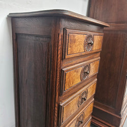 French Normandy Style Oak & Elm Chest of Five Drawers | Antique & Vintage | Moonee Ponds Antiques | Australia Wide Delivery