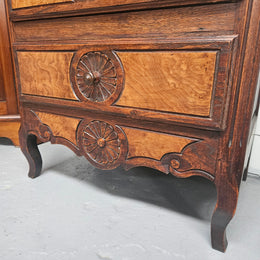French Normandy Style Oak & Elm Chest of Five Drawers