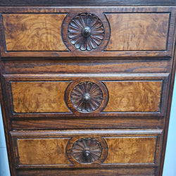 French Normandy Style Oak & Elm Chest of Five Drawers | Antique & Vintage | Moonee Ponds Antiques | Australia Wide Delivery