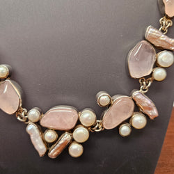 Rose Quartz, Pearl Necklace in Sterling Silver | Antique & Vintage | Moonee Ponds Antiques | Australia Wide Delivery