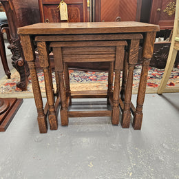 Lovely set of three French Oak nest of tables. They are all in good original condition. Please see photos as they form part of the description. 