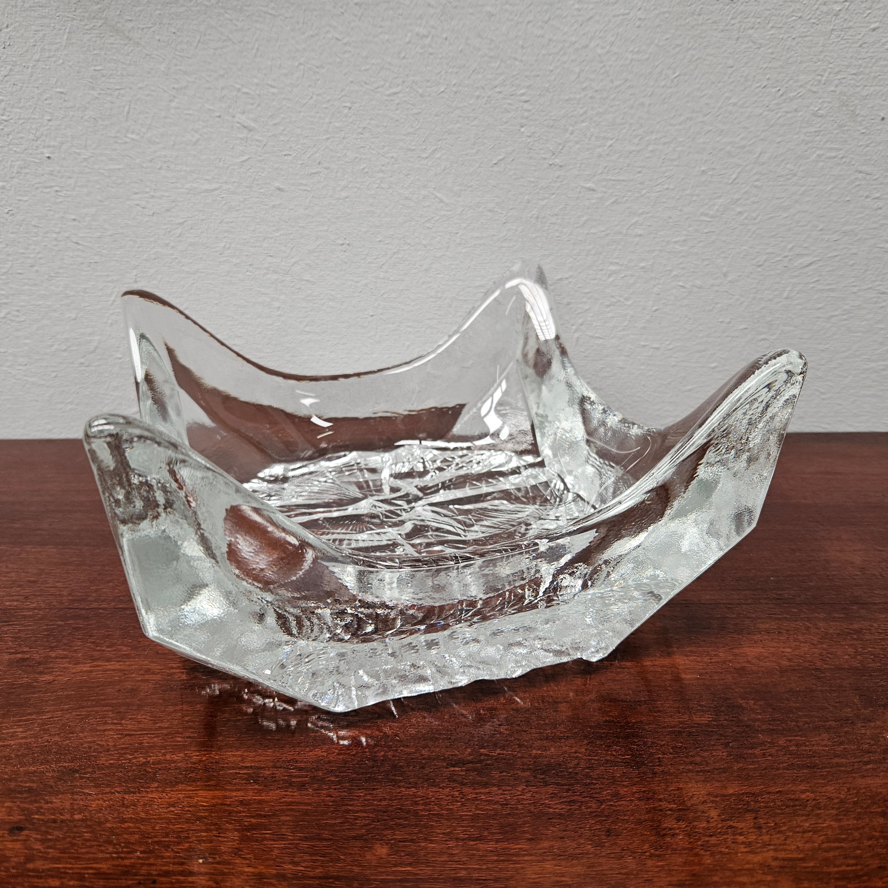 Vintage Iittala Square Glass Bowl With Ice Textured Base. | Antique & Vintage | Moonee Ponds Antiques | Australia Wide Delivery