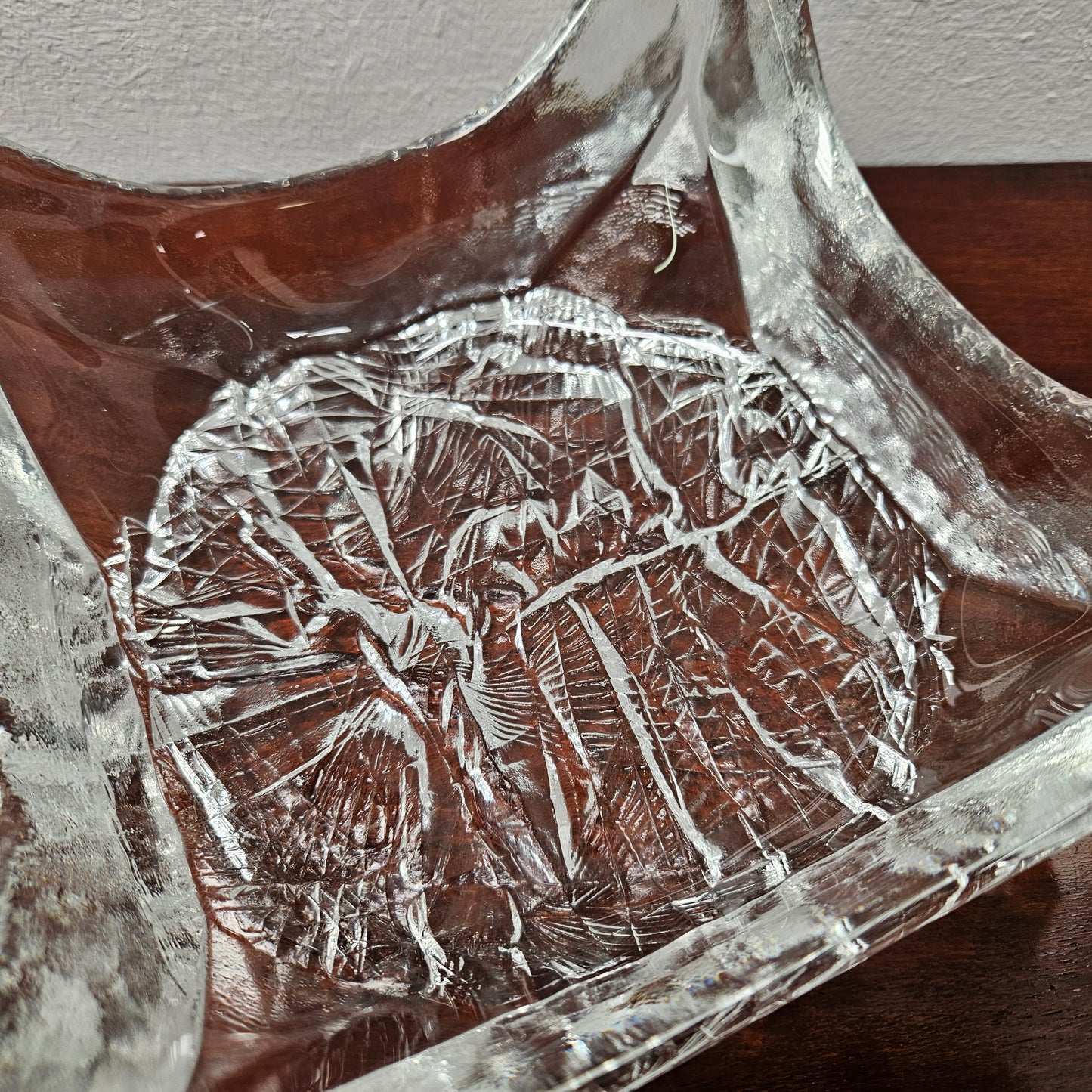 Vintage Iittala Square Glass Bowl With Ice Textured Base.