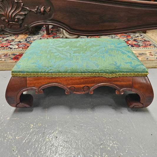 Lovely Victorian Green Upholstered Small Footstool