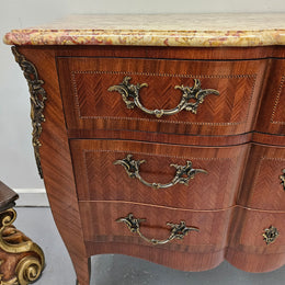 Grand Louis XV Style Marble Top Three Drawer Commode