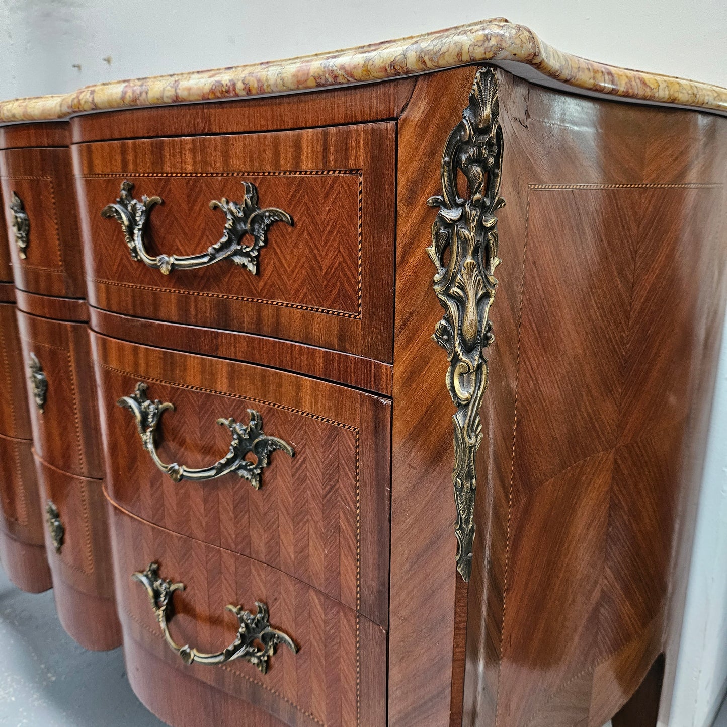 Grand Louis XV Style Marble Top Three Drawer Commode