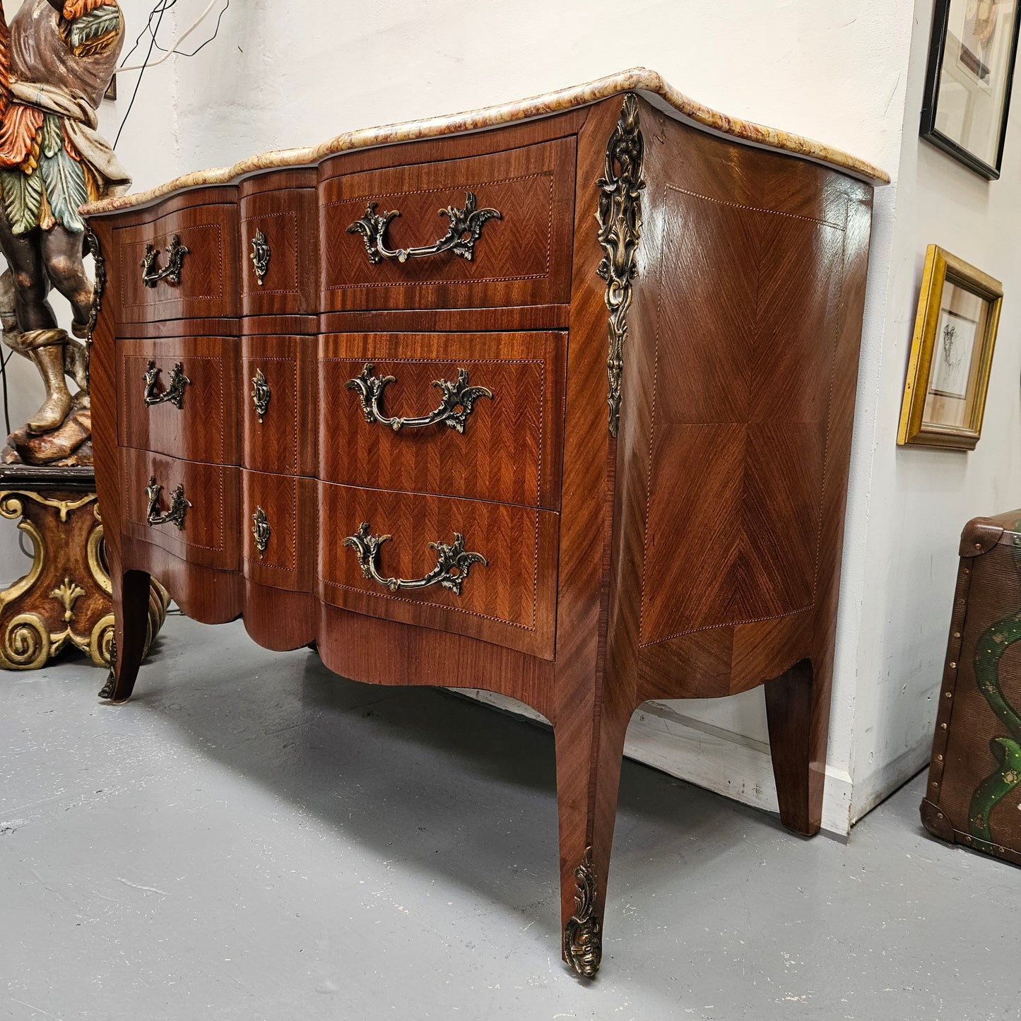 Grand Louis XV Style Marble Top Three Drawer Commode