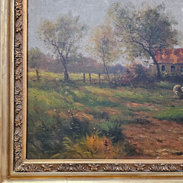 Beautiful Dutch oil on canvas painting sourced in France. Pretty country scene with sheep in an ornate decorative frame and signed by the artist. In good original detailed condition. Please see photos as they form part of the description.