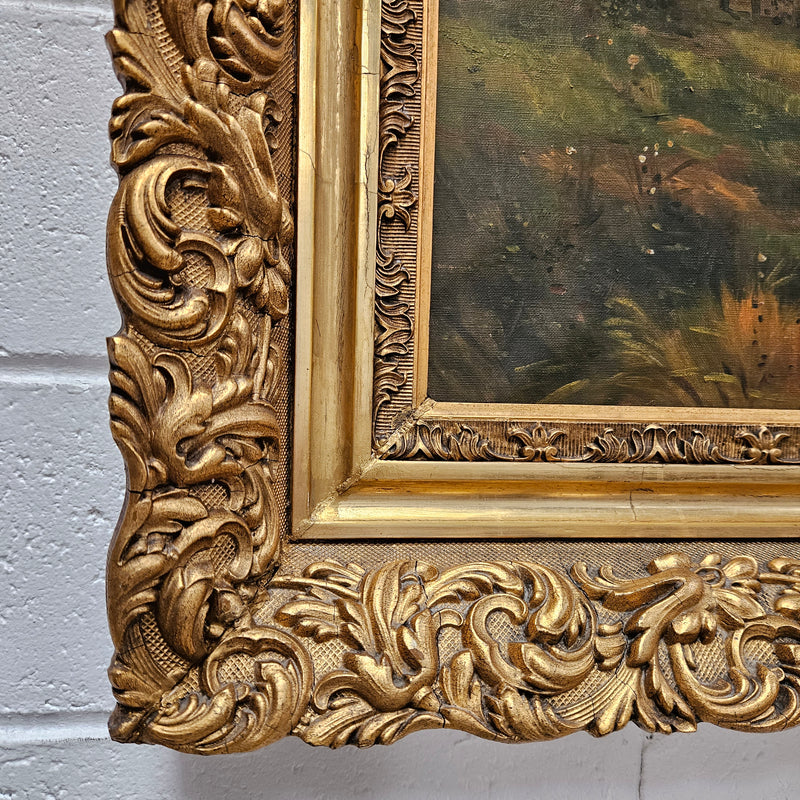 Beautiful Dutch oil on canvas painting sourced in France. Pretty country scene with sheep in an ornate decorative frame and signed by the artist. In good original detailed condition. Please see photos as they form part of the description.