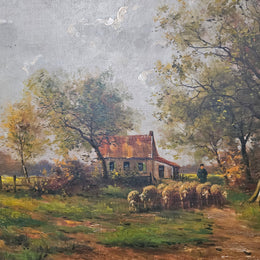 Beautiful Dutch oil on canvas painting sourced in France. Pretty country scene with sheep in an ornate decorative frame and signed by the artist. In good original detailed condition. Please see photos as they form part of the description.