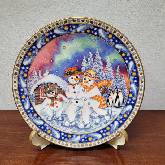 Royal Worcester Christmas Plate "Skating Snowman"