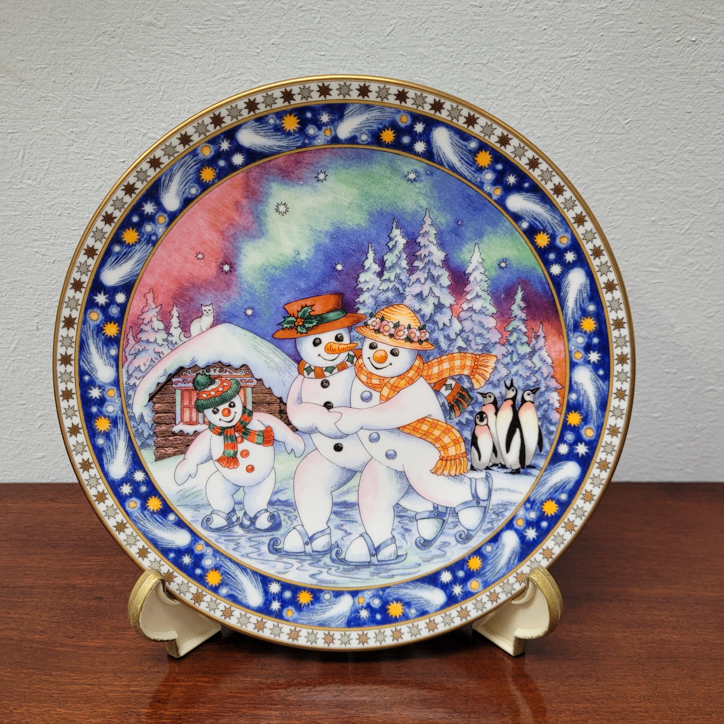 Royal Worcester Christmas Plate "Skating Snowman" | Antique & Vintage | Moonee Ponds Antiques | Australia Wide Delivery