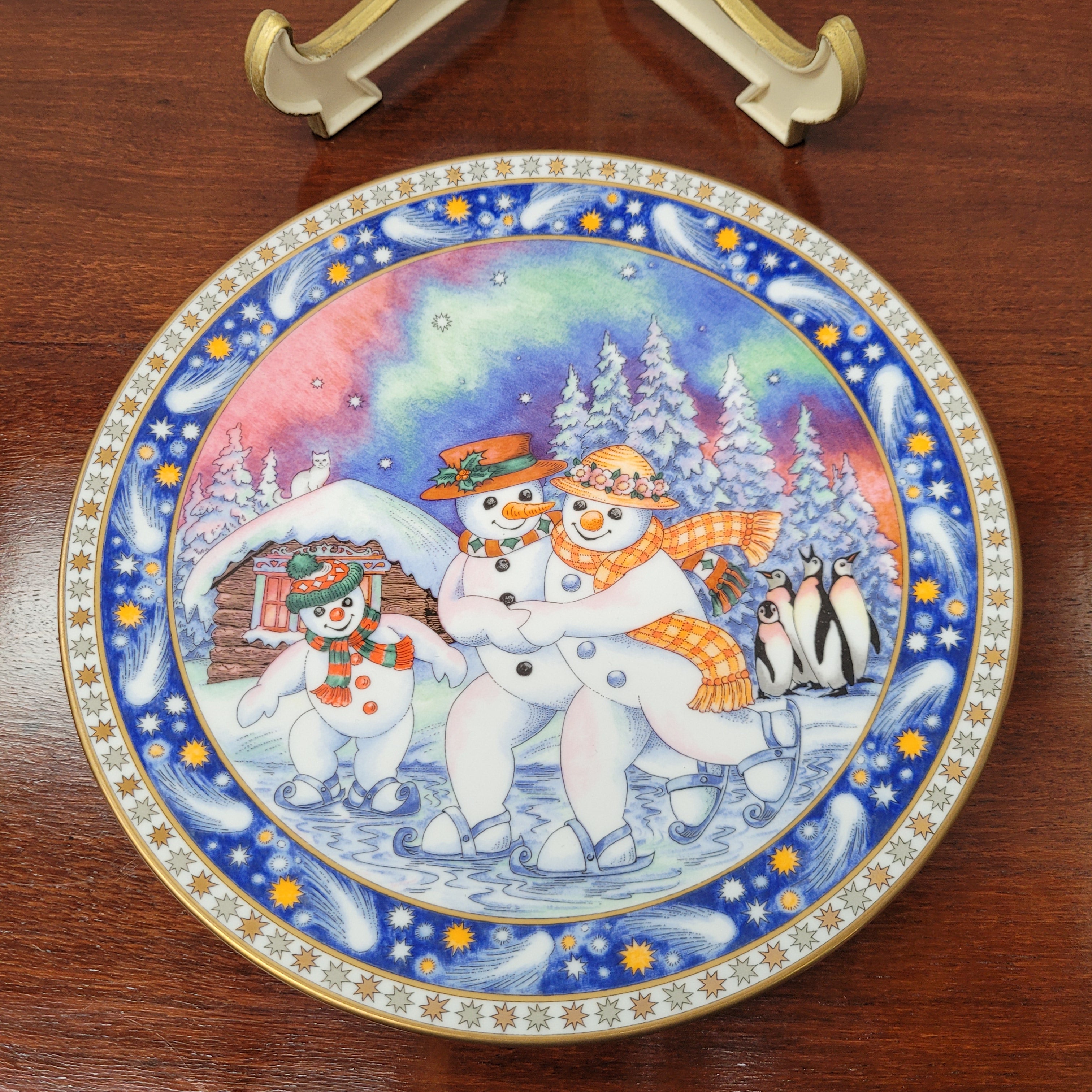 Royal Worcester Christmas Plate "Skating Snowman" | Antique & Vintage | Moonee Ponds Antiques | Australia Wide Delivery