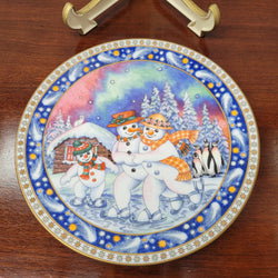 Royal Worcester Christmas Plate "Skating Snowman" | Antique & Vintage | Moonee Ponds Antiques | Australia Wide Delivery