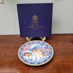 Royal Worcester Christmas Plate "Skating Snowman" | Antique & Vintage | Moonee Ponds Antiques | Australia Wide Delivery