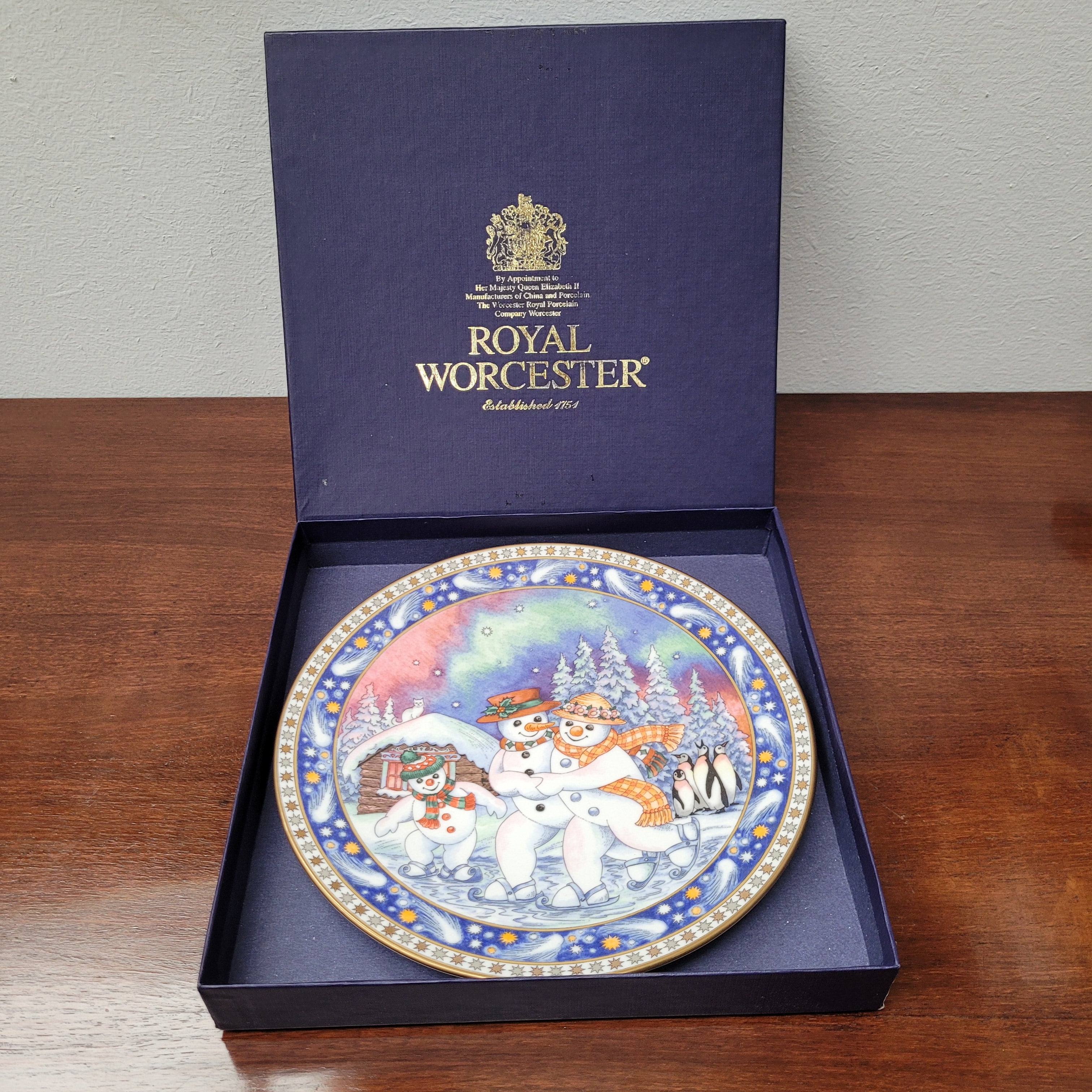 Royal Worcester Christmas Plate "Skating Snowman" | Antique & Vintage | Moonee Ponds Antiques | Australia Wide Delivery